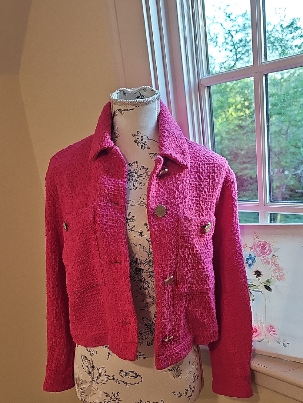 Women's Pink Textured Button-Front Jacket ZARA